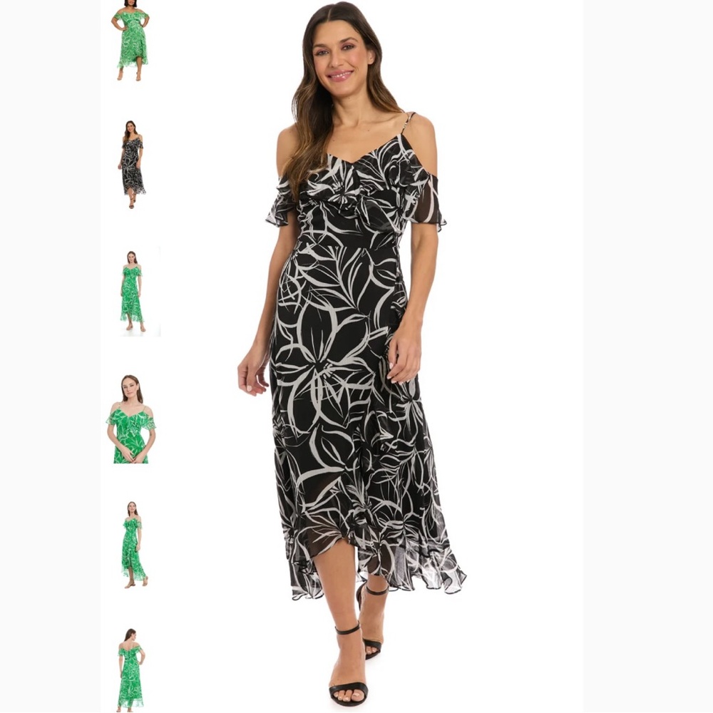 Maggy London ruffled maxi dress, black & white, size 14W NWT